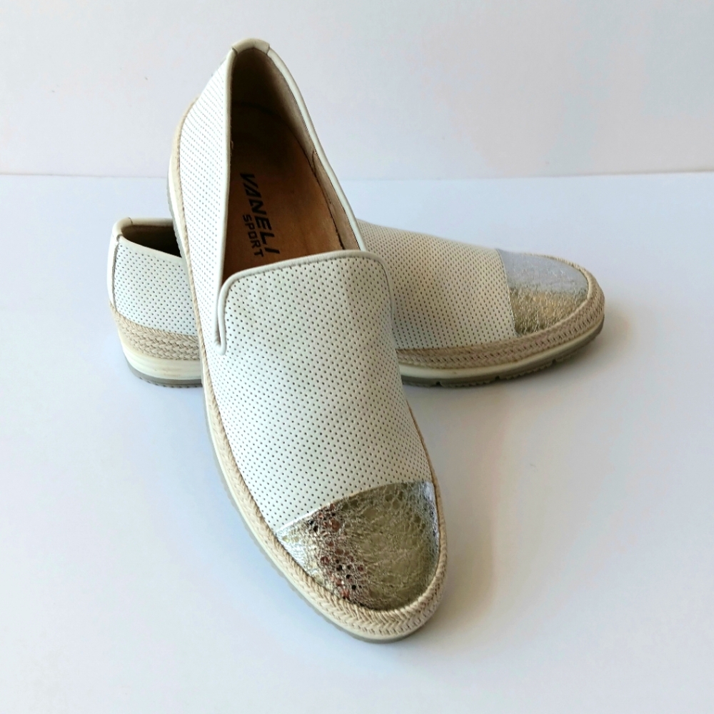 Vaneli Qalila White and Silver Toe Loafers